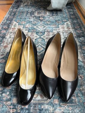 J. Crew Black Patent and Black Leather Heels - Pointed & Round Toe Pair